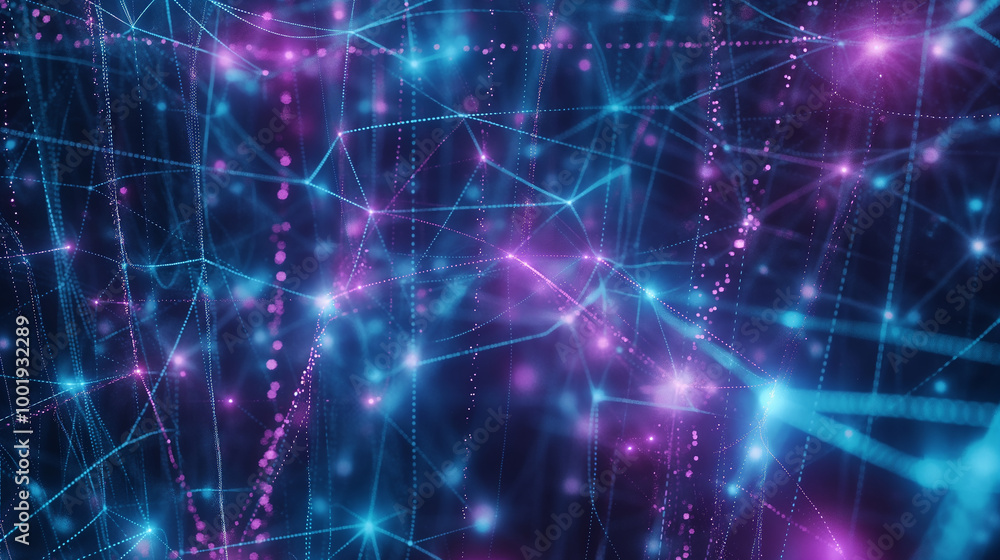 Abstract AI neural network with glowing nodes and digital pathways ...
