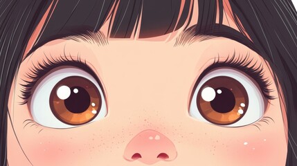 Poster - A stunning D cartoon of a girl with large brown eyes, set against a vibrant and clean background.