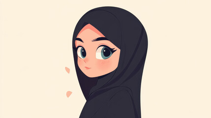 Poster - A stunning illustration of a Muslim girl in a hijab, captured with AI generation, set against a clean background.