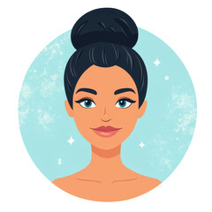 Canvas Print - A stylish woman with an elegant updo in a modern flat illustration, featuring rich textures and a playful cartoon style.