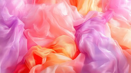 Sticker - A colorful arrangement of flowing, translucent fabrics in shades of pink, orange, and purple.