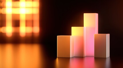 Poster - Abstract arrangement of lighted blocks against a dark background, creating a modern aesthetic.