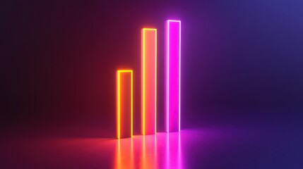 Canvas Print - Neon bar graph representing data growth in a vibrant, modern design.