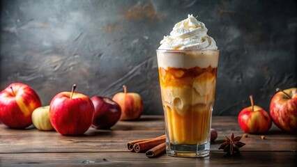 Washington Apple Cider Float in a tall glass with ice cream, topped with whipped cream , apple, cider, float, dessert, drink