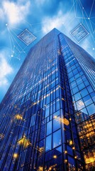 Poster - A tall glass skyscraper reflecting the sky, symbolizing modern architecture and technology.