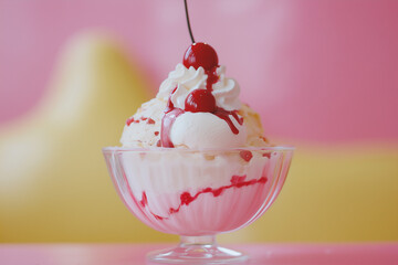 vanilla ice cream with strawberry sundae