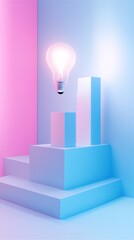 Poster - A stylized scene featuring geometric shapes and a glowing light bulb in a colorful setting.