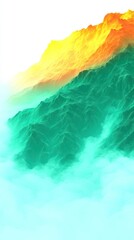 Poster - Abstract representation of a mountainous landscape with vibrant colors and misty atmosphere.