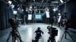 © savittree - A large, modern video studio with high-definition cameras, adjustable lighting rigs, and sound equipment for a professional shoot.
