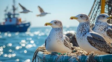 Two Seagulls Resting on a Fishing Boat