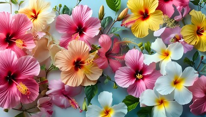 Wall Mural - Vibrant display of colorful hibiscus flowers in an enchanting arrangement