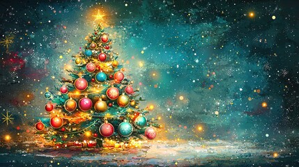 Wall Mural - whimsical xmas background bokeh light with copy space Colorful Christmas tree with decorations.