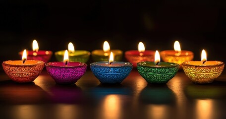 Poster - Colorful candles lit in the dark