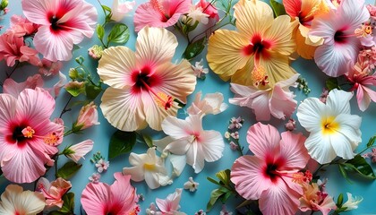 Wall Mural - Vibrant display of colorful hibiscus flowers in an enchanting arrangement