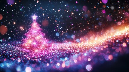 Wall Mural - whimsical xmas background bokeh light with copy space Glittering Christmas tree with vibrant lights