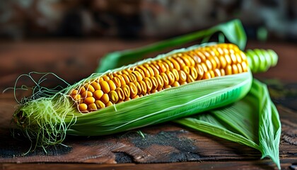 Wall Mural - vibrant corn on the cob wrapped in fresh green husks ready for summer grilling