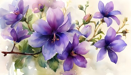 Wall Mural - Enchanting watercolor depiction of vibrant purple blooms