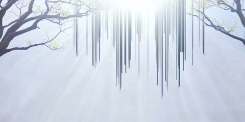 Leinwandbilder - Minimalist Art Tree Branches Transforming into Vertical Digital Lines Against a Bright Sky