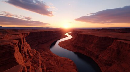 Wall Mural - Scenic Canyon River at Sunset with Colorful Sky and Rock Formations