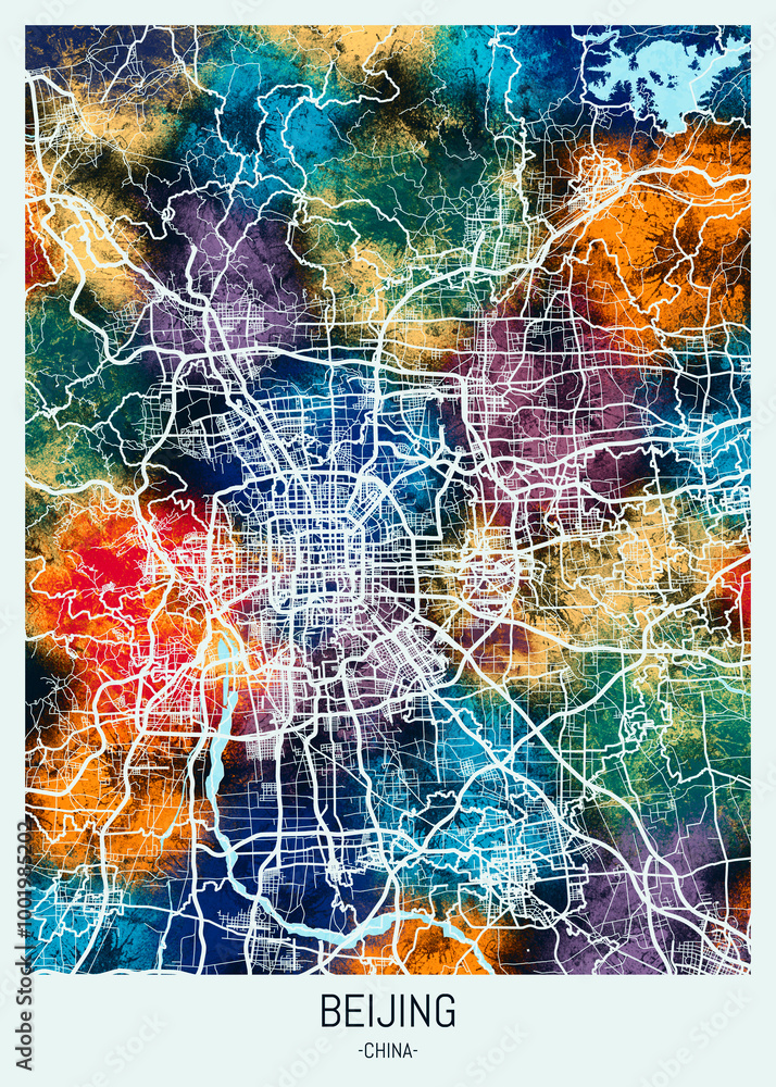 Beijing China Map, downtown printable Landmarks landscape print ...