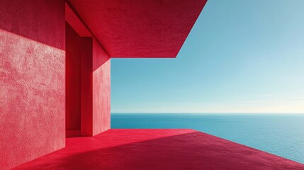 Poster - Red building with ocean view