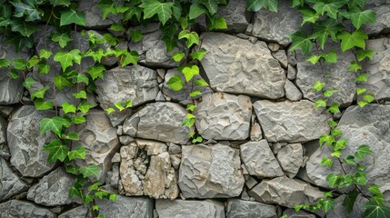 Sticker - Green Ivy on Rustic Stone Wall