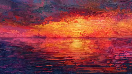 Wall Mural - vibrant ocean sunset with dramatic cloud patterns