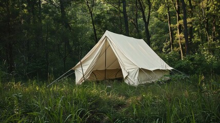 Wall Mural - Serene Camping Tent in Lush Green Forest Setting