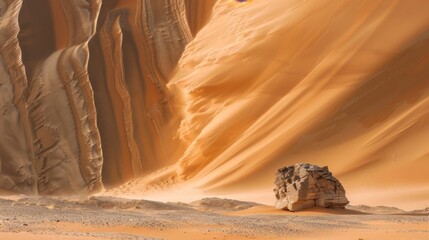 Poster - Majestic Sand Dunes and Rock Formation in Desert Landscape