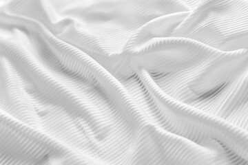 Close-up of wrinkled white fabric with striped texture. Fabric folds for design and print.