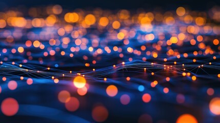 A digital web of interconnected nodes glowing with data, illustrating the evolution of technology.