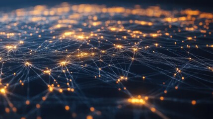 A digital web of interconnected nodes glowing with data, illustrating the evolution of technology.