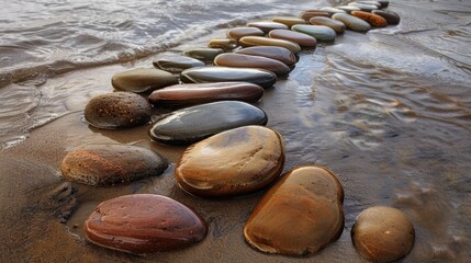 Canvas Print - Smooth Stones on Shoreline at Sunset