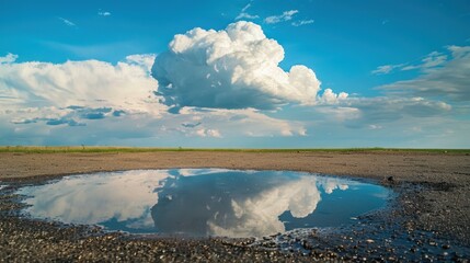 Wall Mural - Reflections in a Puddle Under a Cloudy Sky