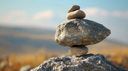 Canvas Print - Serenity of Stacked Stones in Natural Landscape