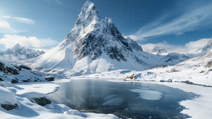 Canvas Print - Majestic Snowy Mountain Reflecting in Calm Lake