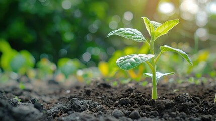 Poster - Fresh Green Plant Growing in Rich Soil under Sunlight