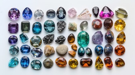 Canvas Print - Colorful Collection of Various Gemstones on White Background