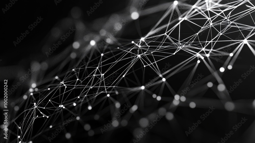 Digital nodes and lines forming a complex network, emphasizing the interconnected nature of technology.