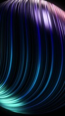 Wall Mural - 3d ball of neon lines rotates on black background. animation. beautiful 3d sphere of curved neon str