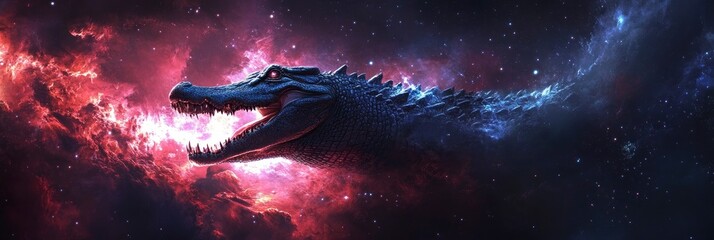 Wall Mural - fantasy galaxy art of a crawling alligator