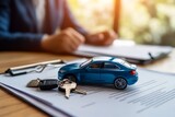 Car purchase or lease paperwork with keys and a toy car symbolizing a new deal.