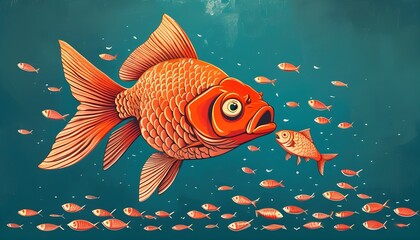 Wall Mural - Market Dynamics: The Big Fish Investor and Strategic Planning Over Smaller Competitors