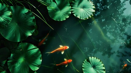 Wall Mural - Summer_Lotus_Leaves_Goldfish_Green_Lotus_Pond_Moonl_