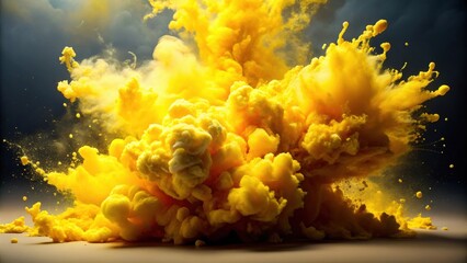 Wall Mural - Yellow vibrant colored acrylic pigment powder swirling in a massive cumulus explosion , vibrant, bright, yellow, acrylic