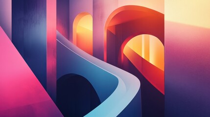 Elegant abstract architecture with smooth gradients, blending modern geometry with vibrant colors.