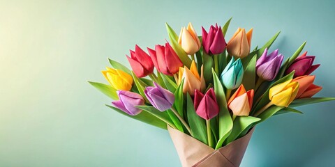 Spring bouquet of tulips created in origami art style, Spring, bouquet, tulips, origami, art,paper, craft, colorful