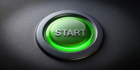 green start button on dark background symbolizing beginning or initiation, start, push, beginning, i