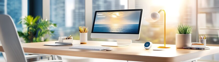 Sticker - Modern Home Office Desk with a View.