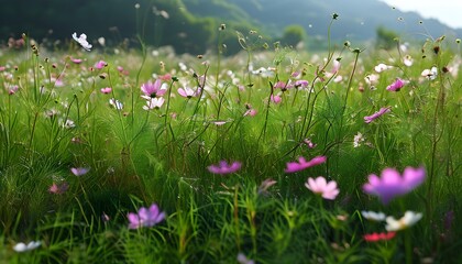 Canvas Print - Intertwined Blossoms and Green Grass Create a Stunning Display of Natural Elegance